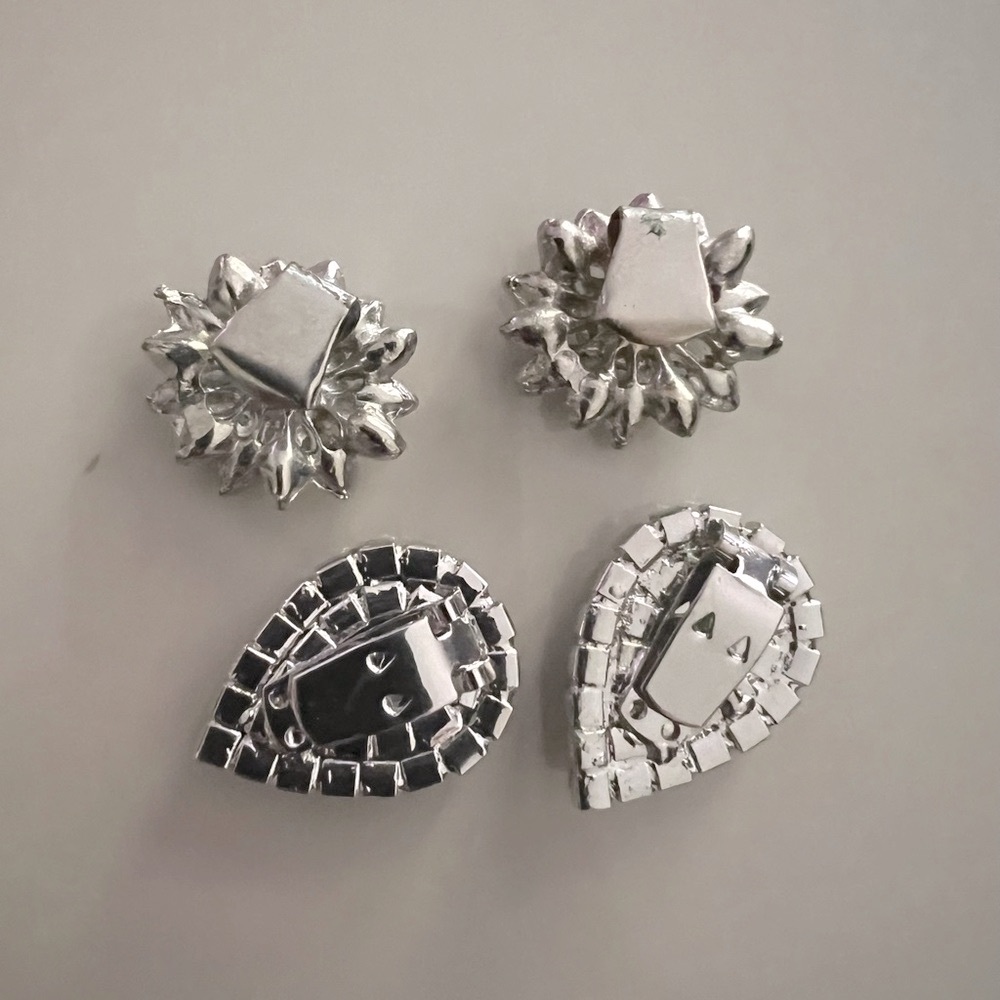 Vintage Silver Crystal Rhinestone Shoe Clips -2 Sets - Picture 2 of 2